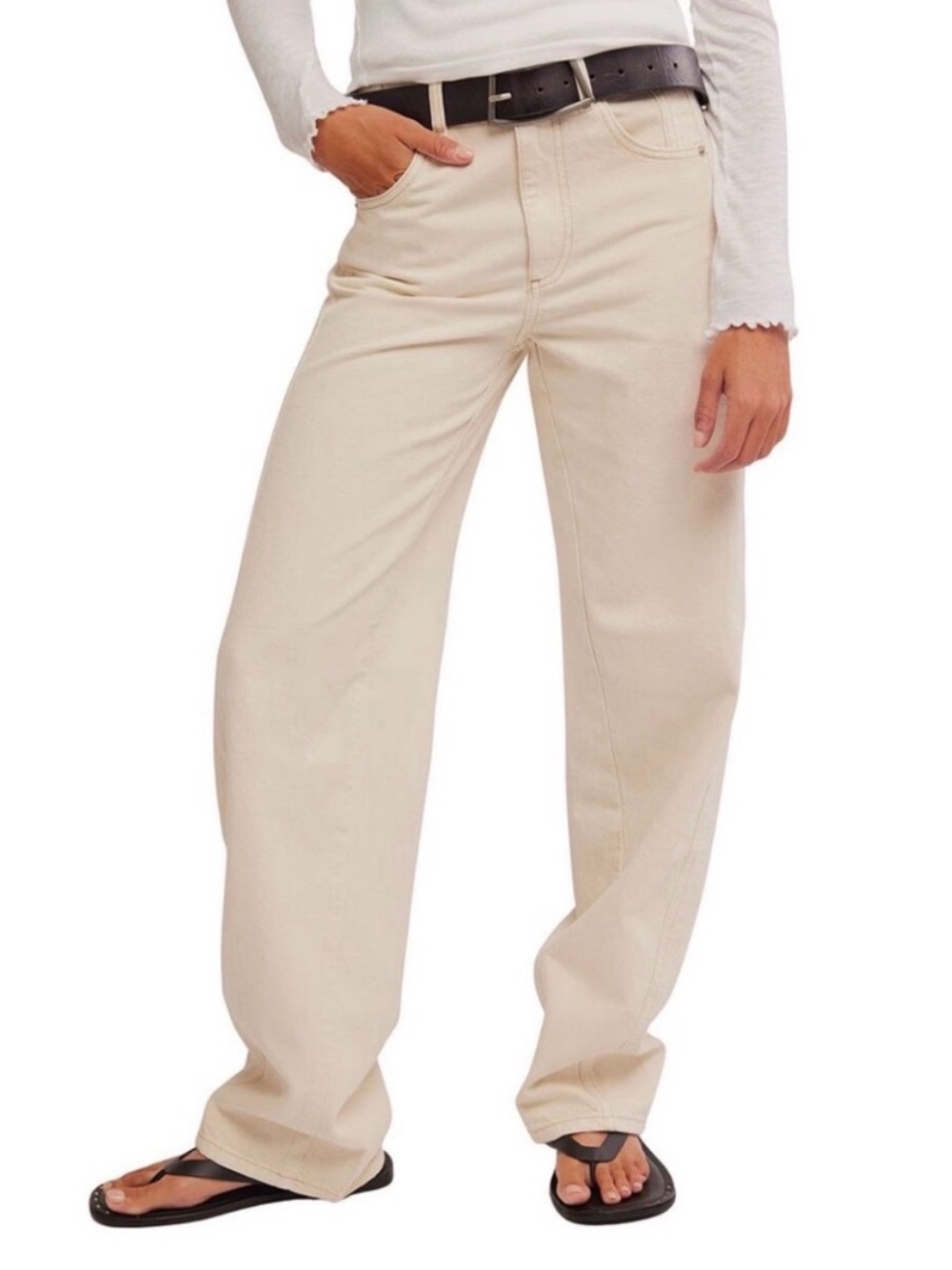 Free People We The Free Aster Straight-Leg Jeans Cream Size 31 NWOT MSRP $98